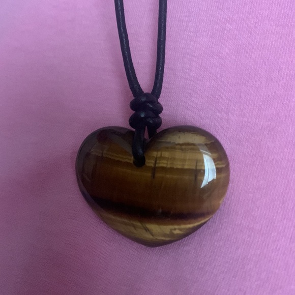 8” leather coed with Tiger Eye heart charm - Picture 2 of 2